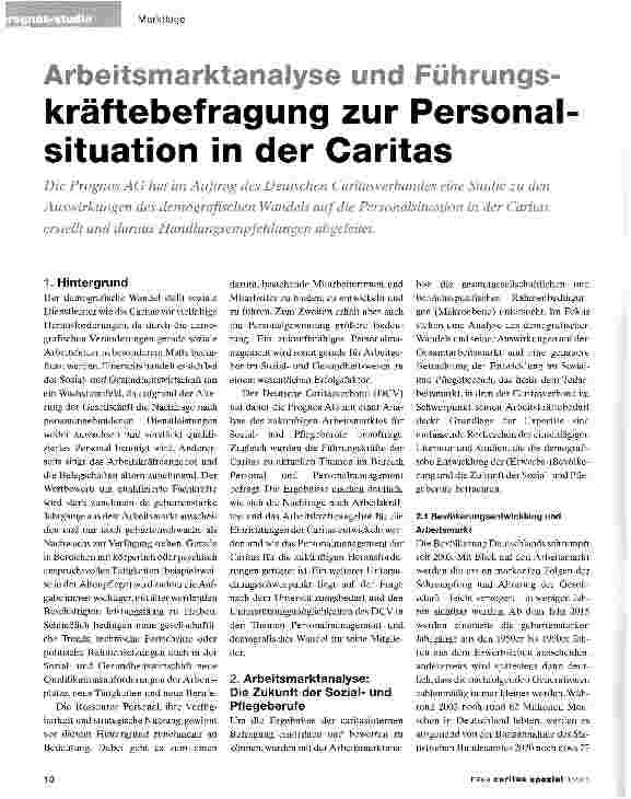 Vorschauseite 1: Arbeitsmarktanalyse und Führungskräftebefragung zur PersonalSituation in der Caritas