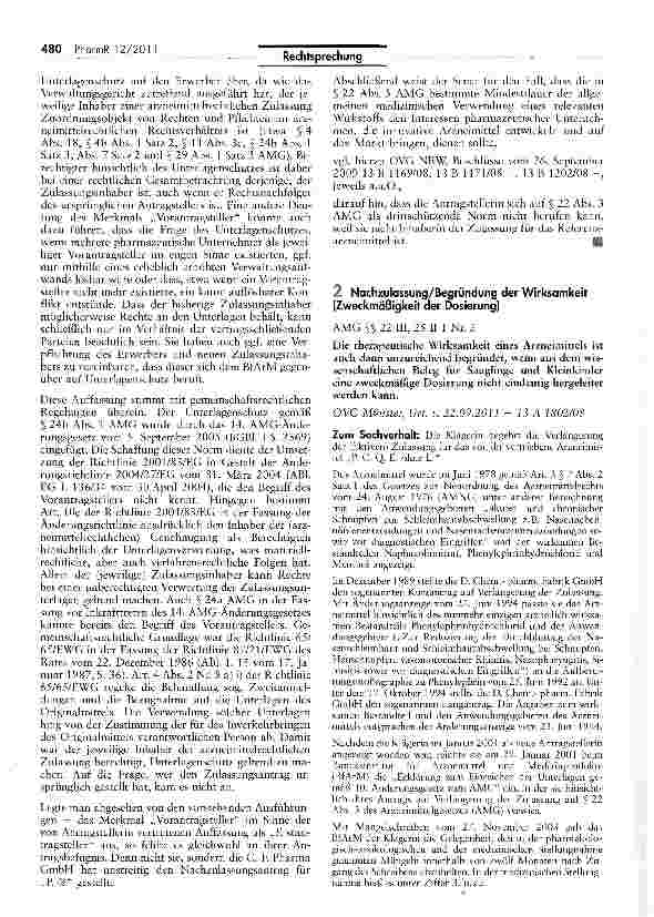 Vorschauseite 3: Die Auslegung der §§ 24a, 24b AMG, die das Gemeinschaftsrecht, dessen Umsetzung durch den deutschen Gesetzgeber und Sinn und Zweck des Unterlagenschutzes berücksichtigt, ergibt, d…