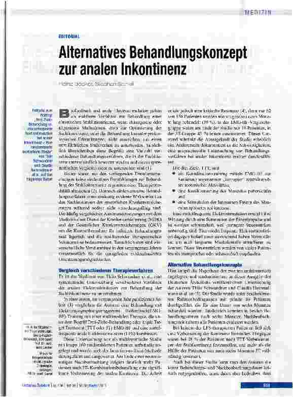 Vorschauseite 1: Alternatives Behandlungskonzept zur analen Inkontinenz