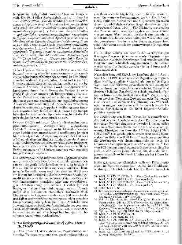 Vorschauseite 4: Apothekenboni und das Zuwendungsverbot des § 7 HWG im Lichte der neuen Rechtsprechung des BGH