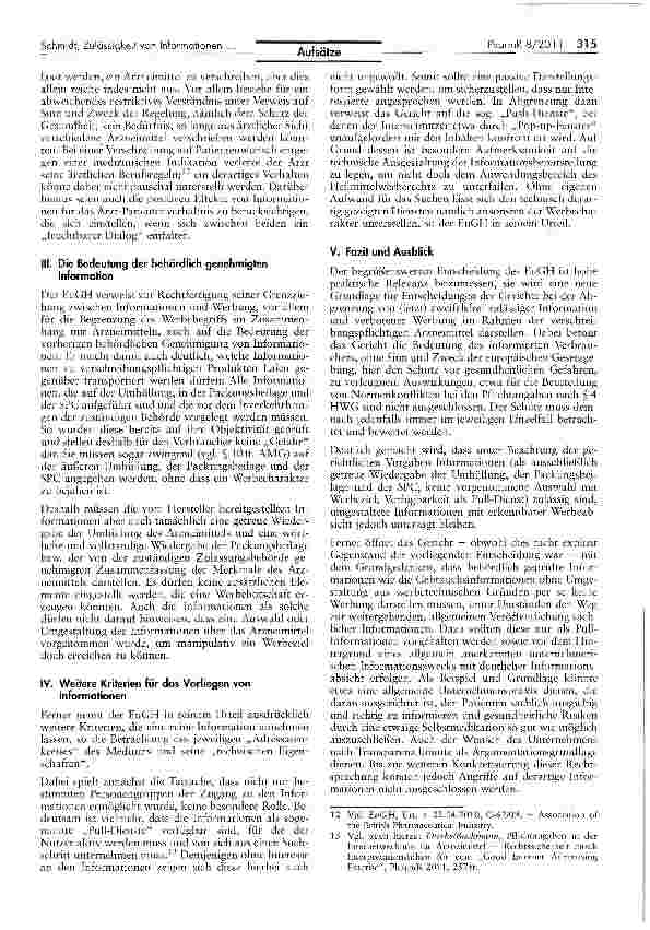 Vorschauseite 3: Zulässigkeit von Informationen zu verschreibungspflichtigen Arzneimittelnim Internet außerhalb eines geschlossenen Fachkreisbereichs -Zugleich Anmerkung zum Urteil des EuGH v. 05.…