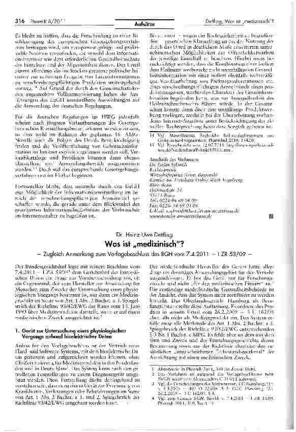 Vorschauseite 4: Zulässigkeit von Informationen zu verschreibungspflichtigen Arzneimittelnim Internet außerhalb eines geschlossenen Fachkreisbereichs -Zugleich Anmerkung zum Urteil des EuGH v. 05.…