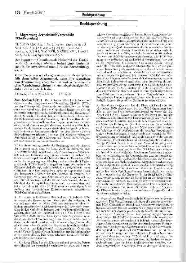Vorschauseite 1: Abgrenzung Arzneimittel/Vorprodukt (TCM-Granulate)