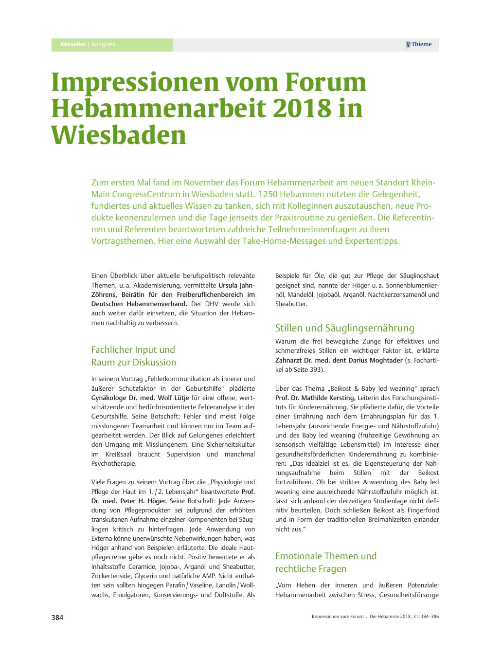 Vorschauseite 1: Impressionen vom Forum Hebammenarbeit 2018 in Wiesbaden