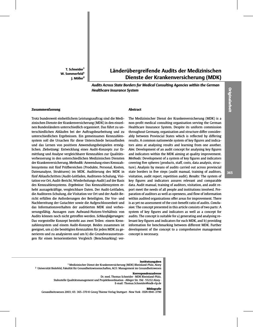Vorschauseite 1: Länderübergreifende Audits der Medizinischen Dienste der Krankenversicherung (MDK)