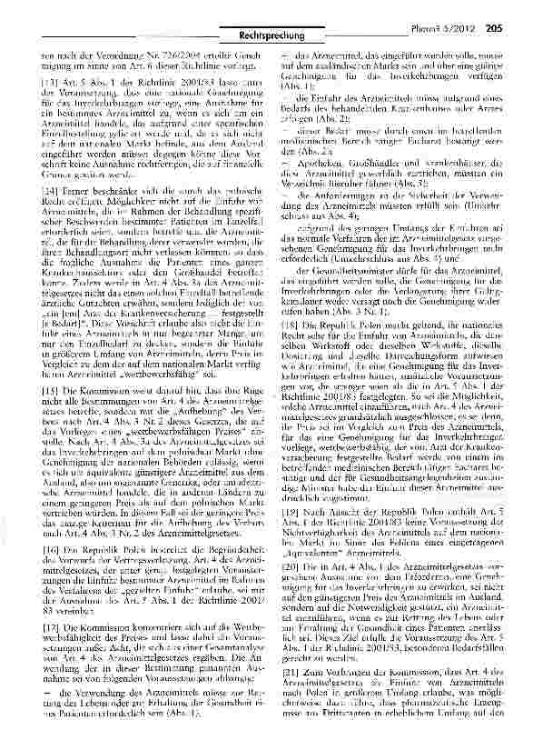 Vorschauseite 3: Ausnahme von Genehmigungspflicht für kostengünstige Arzneimittel europarechtswidrigRL 2001/83/EG Art. 5 I, 6