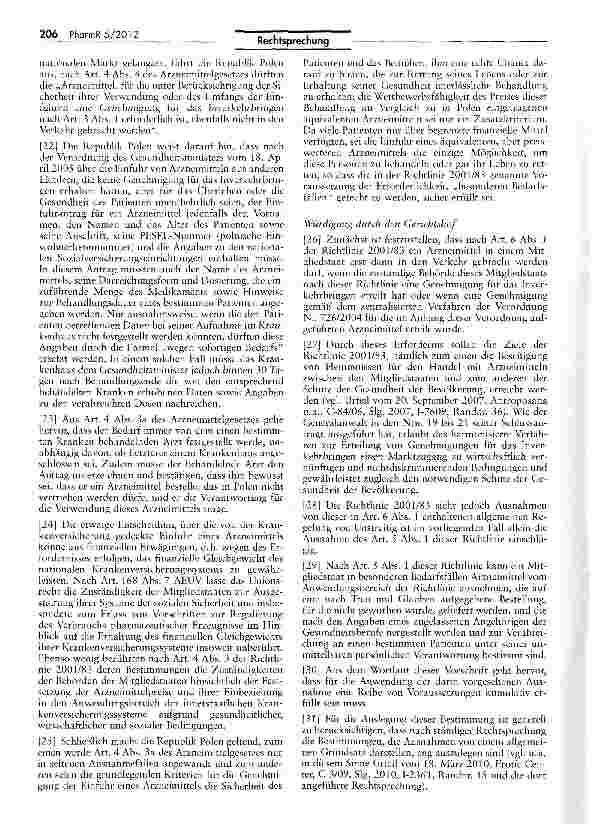 Vorschauseite 4: Ausnahme von Genehmigungspflicht für kostengünstige Arzneimittel europarechtswidrigRL 2001/83/EG Art. 5 I, 6
