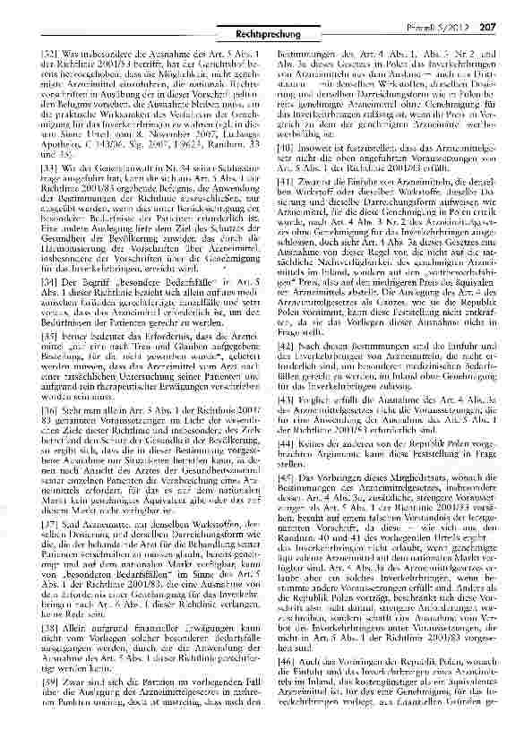 Vorschauseite 5: Ausnahme von Genehmigungspflicht für kostengünstige Arzneimittel europarechtswidrigRL 2001/83/EG Art. 5 I, 6