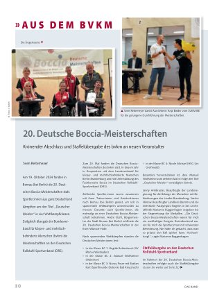 Vorschauseite 1: 20. Deutsche Boccia-Meisterschaften Krönender Abschluss und Staffelübergabe des bvkm an neuen Veranstalter