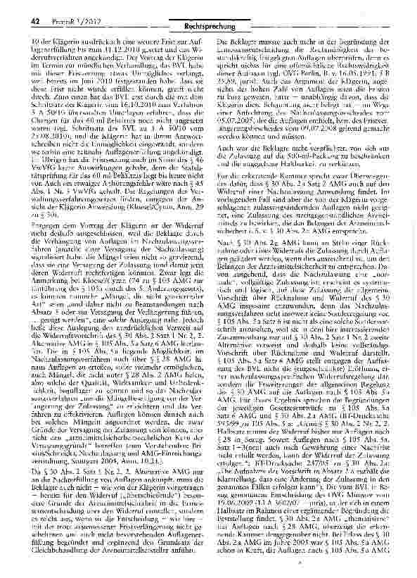 Vorschauseite 5: Widerruf der (Nach-)Zulassung eines Tierarzneimittels AMG §§105 Va 6, 30 II a