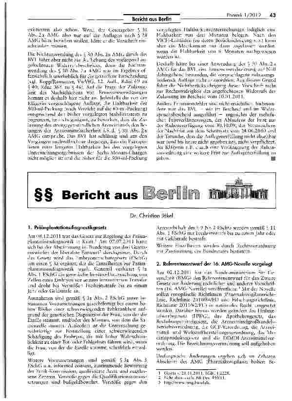 Vorschauseite 6: Widerruf der (Nach-)Zulassung eines Tierarzneimittels AMG §§105 Va 6, 30 II a