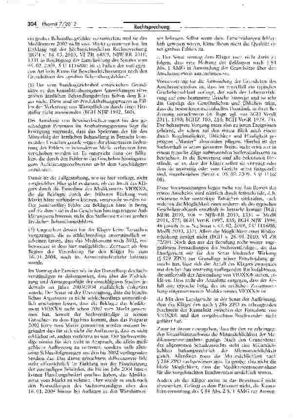 Vorschauseite 4: Keine Auskunft nach § 84 a AMG bei fehlendem Schadensersatzanspruch - Darlegungsanforderungen und Beweismaß bei der Gefanrdungshaftung nach §84 AMG