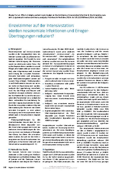 Vorschauseite 1: Einzelzimmer auf der Intensivstation: Werden nosokomiale Infektionen und Erreger-Übertragungen reduziert?