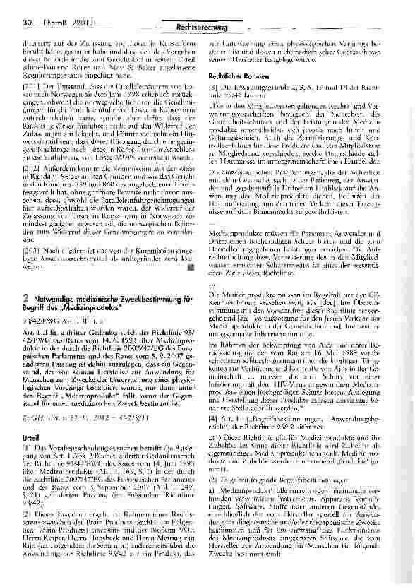 Vorschauseite 1: Notwendige medizinische Zweckbestimmung für Begriff des „Medizinprodukts 93/42/EWG Art. 1 11 lit. a