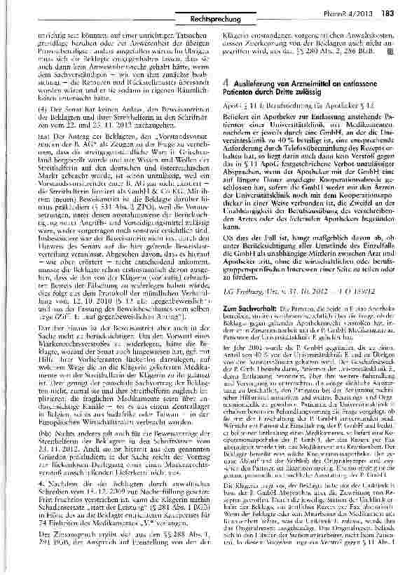Vorschauseite 1: Auslieferung von Arzneimittel an entlassene Patienten durch Dritte zulässigApoG § 11 I; Berufsordnung für Apotheker § 12