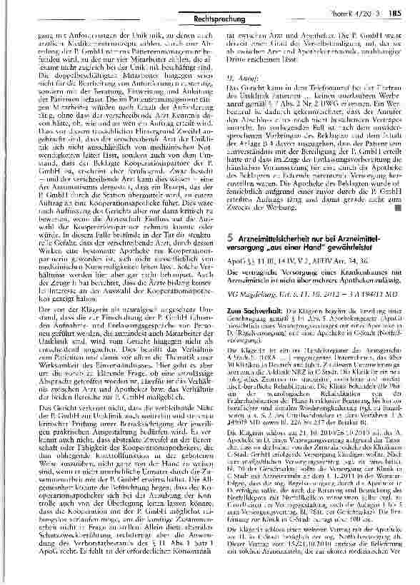 Vorschauseite 3: Auslieferung von Arzneimittel an entlassene Patienten durch Dritte zulässigApoG § 11 I; Berufsordnung für Apotheker § 12