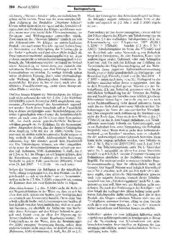 Vorschauseite 5: Der Vertrieb von Nikotindepots zur Verwendung mit elektronischen Zigaretten über eine Internetplattform stellt keinen Verstoß gegen arzneimittelrechtliche Vorschriften dar