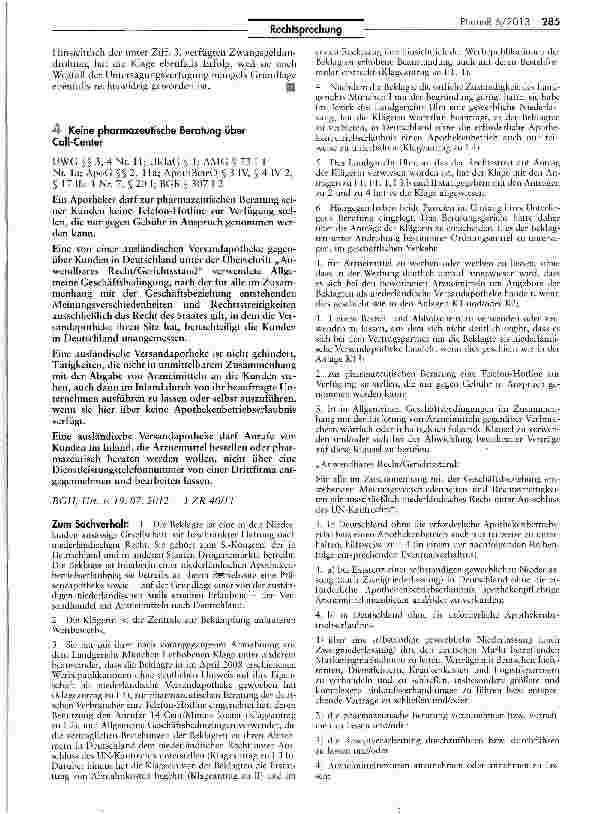 Vorschauseite 6: Der Vertrieb von Nikotindepots zur Verwendung mit elektronischen Zigaretten über eine Internetplattform stellt keinen Verstoß gegen arzneimittelrechtliche Vorschriften dar