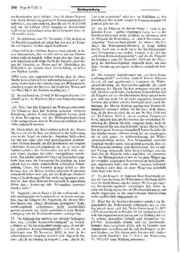 Vorschauseite 3: Zur Verwechslungsgefahr zwischen Bildmarken für Arzneimittel VO EG 207/2009 Art. 8 I b
