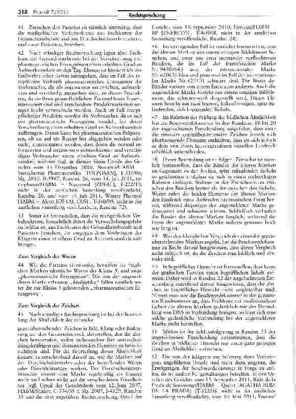 Vorschauseite 5: Zur Verwechslungsgefahr zwischen Bildmarken für Arzneimittel VO EG 207/2009 Art. 8 I b