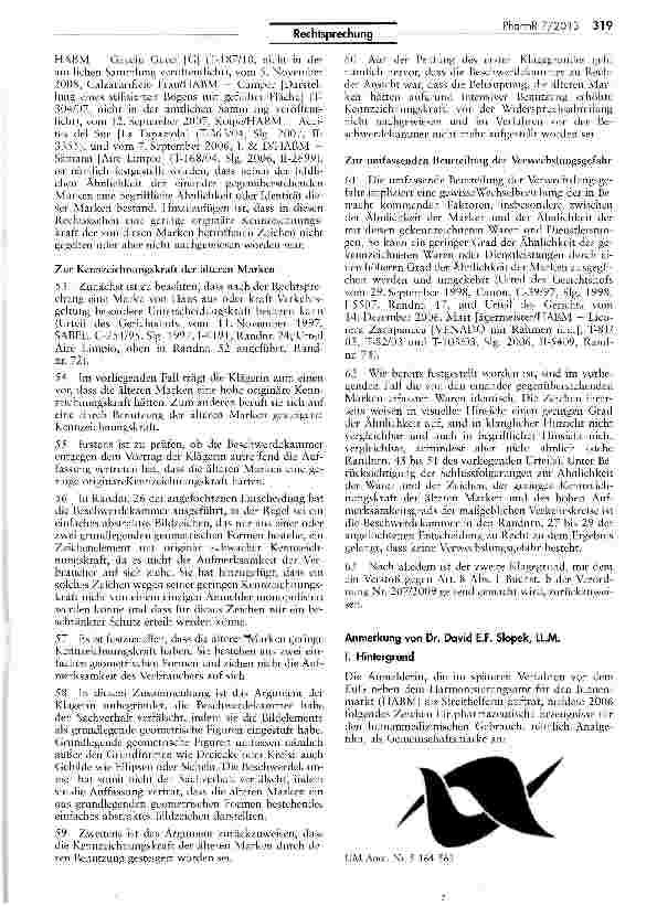 Vorschauseite 6: Zur Verwechslungsgefahr zwischen Bildmarken für Arzneimittel VO EG 207/2009 Art. 8 I b
