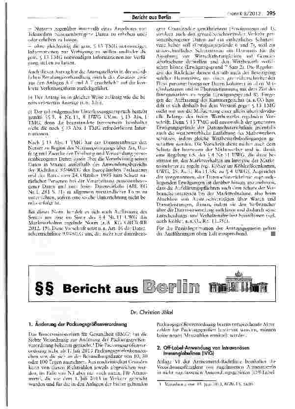 Vorschauseite 5: Auslobung einer kostenlosen Zuwendung im Rahmen einer Werbung für Blutzuckermessgeräte