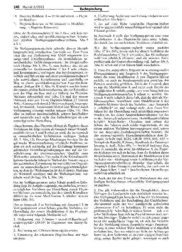 Vorschauseite 4: Anforderungen an die zeitliche Dringlichkeit in einstweiligen Verfügungsverfahren wegen Patentverletzung (Flupirtin-Maleat)