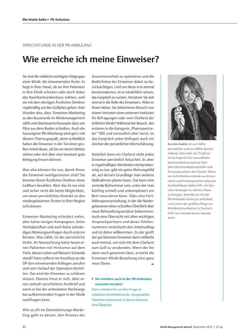 Vorschauseite 1: Sprechstunde in der PR-Ambulanz: Wie erreiche ich meine Einweiser?