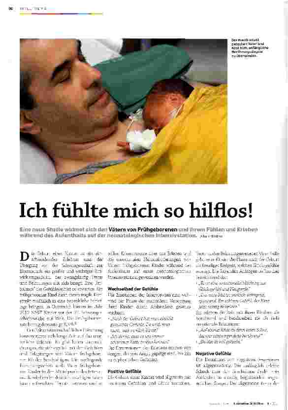 Vorschauseite 1: Ich fühlte mich so hilflos!Eine neue Studie widmet sich den Vätern von Frühgeborenen und während des Aufenthalts auf der neonatologischen Intensivstation.