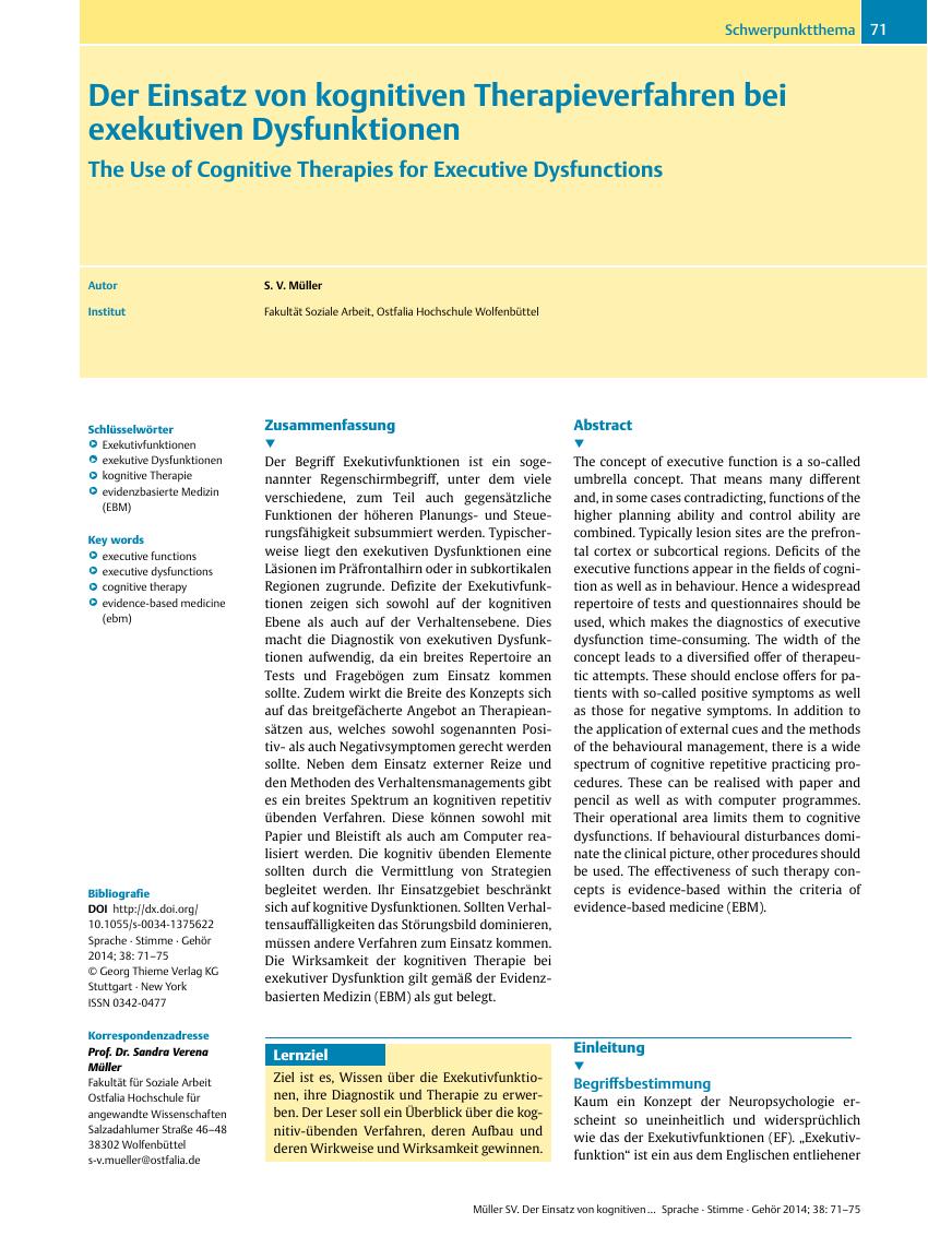 Vorschauseite 1: Der Einsatz von kognitiven Therapieverfahren bei exekutiven Dysfunktionen