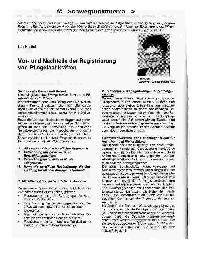 Vorschauseite 1: Vorund Nachteile der Registrierung von Pflegefachkräften
