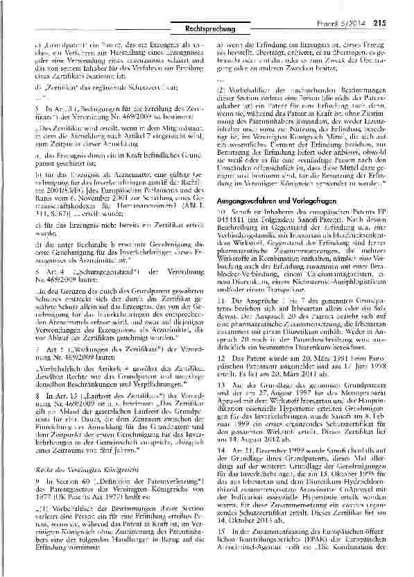 Vorschauseite 2: Kein weiteres Schutzzertifikat bei zweitem nicht patentgeschützten WirkstoffVO (EG) Nr. 469/2009 Art. 3 lit. c