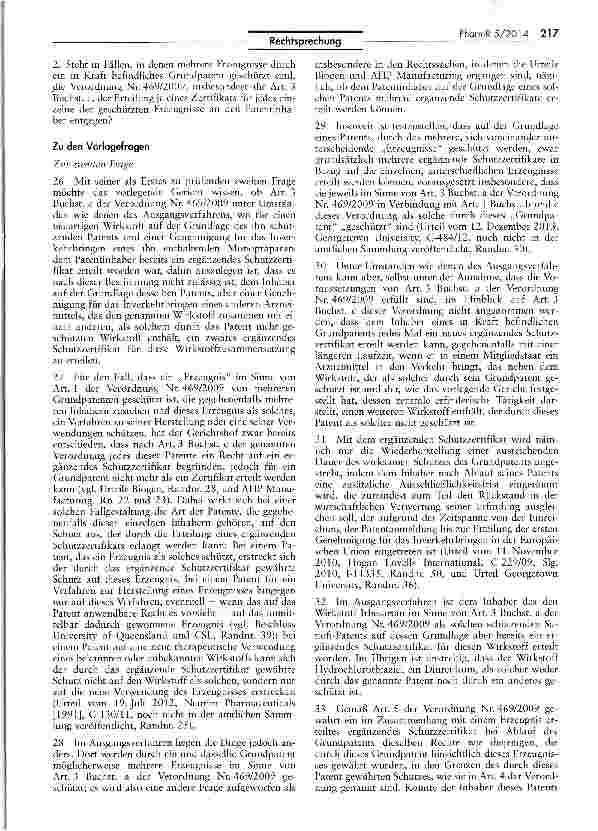 Vorschauseite 4: Kein weiteres Schutzzertifikat bei zweitem nicht patentgeschützten WirkstoffVO (EG) Nr. 469/2009 Art. 3 lit. c