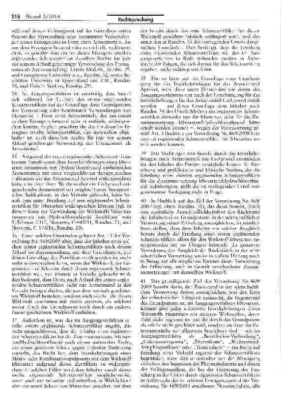 Vorschauseite 5: Kein weiteres Schutzzertifikat bei zweitem nicht patentgeschützten WirkstoffVO (EG) Nr. 469/2009 Art. 3 lit. c