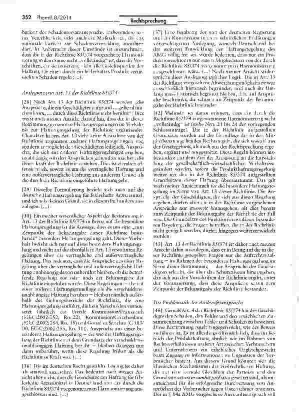 Vorschauseite 2: Zur Vereinbarkeit des deutschen Arzneimittelhaftungsrechts mit der EU-Produkthaftungsricntlinie* RL 85/374/EWG Art. 13; AMG §§ 84a, 84 II