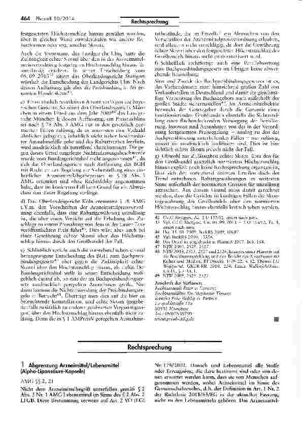 Vorschauseite 1: Abgrenzung Arzneimittel/Lebensmittel (Alpha-Liponsäure-Kapseln)