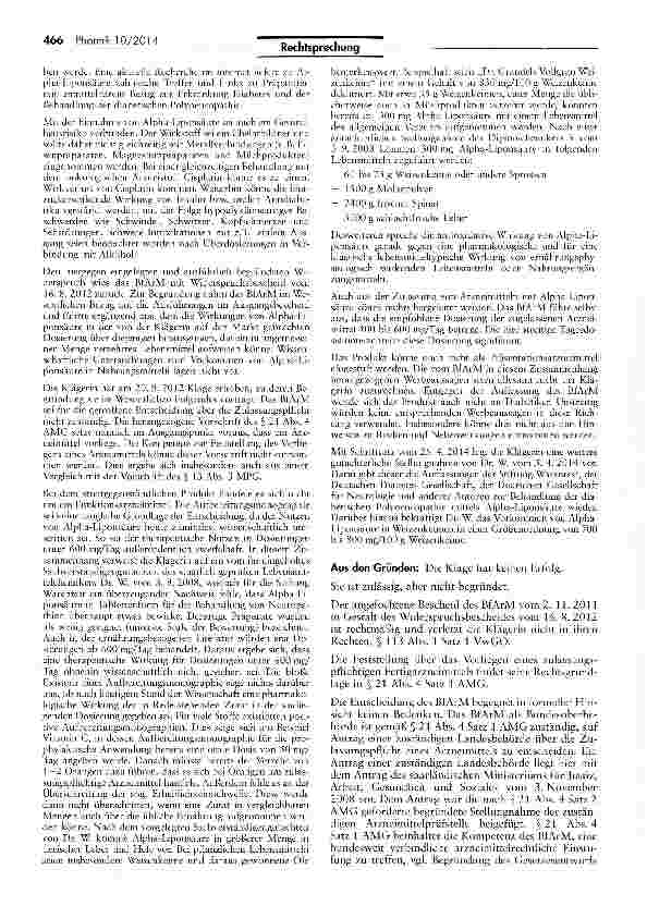 Vorschauseite 3: Abgrenzung Arzneimittel/Lebensmittel (Alpha-Liponsäure-Kapseln)