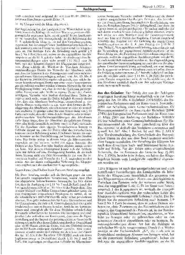 Vorschauseite 3: Zur Auslegung von Art. 10 Abs. 6 der Richtlinie 2001/83/EG RL2001/83/EG Art. 10 VI