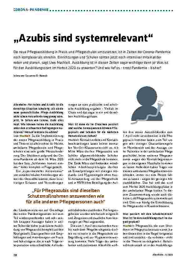 Vorschauseite 1: Ausbildungsazubis sind systemrelevant.