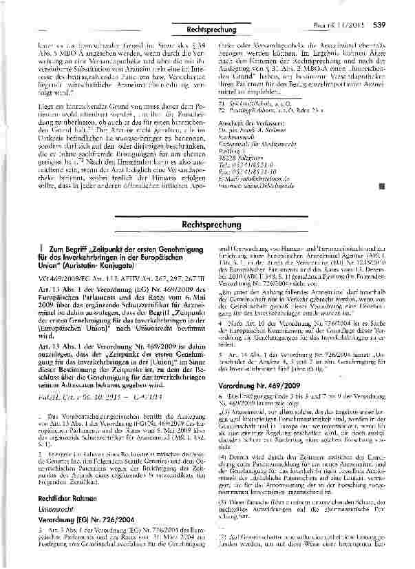 Vorschauseite 1: Zum Begriff „Zeitpunkt der ersten Genehmigung für das Inverkehrbringen in der Europäischen Union (Auristatin- Konjugate)
