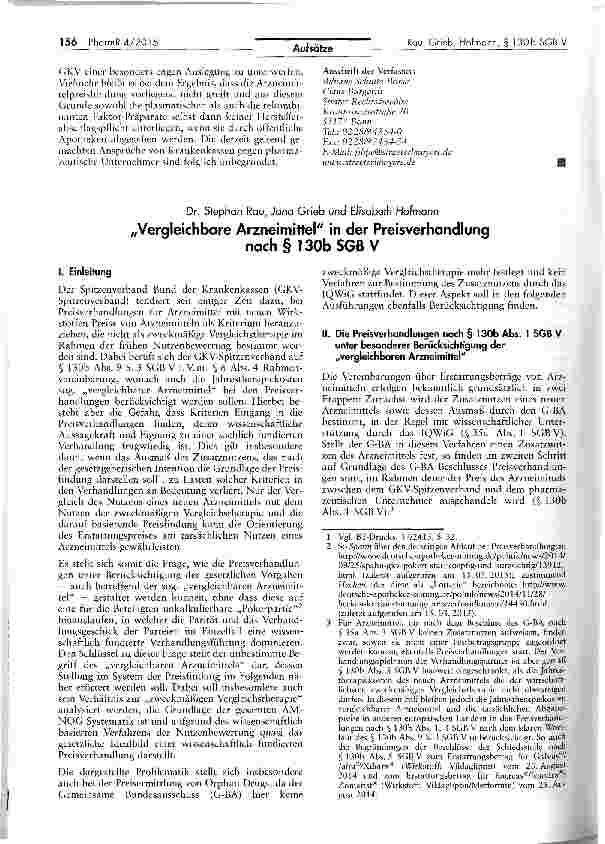 Vorschauseite 1: Vergleichbare Arzneimittel in der Preisverhandlung nach § 130b SGB V