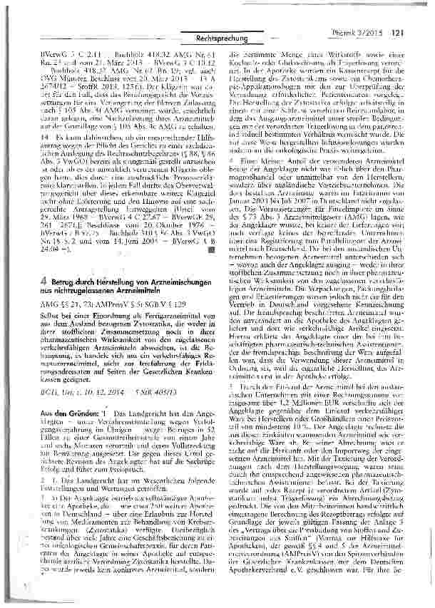 Vorschauseite 1: Betrugdurch Herstellung von Arzneimischungen aus nichtzugelassenen ArzneimittelnAMG $S 21, 73; AMPreisV § 5; SGB V § 129