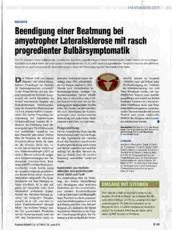 Vorschauseite 1: Beendigung einer Beatmung bei amyotropher Lateralsklerose mit rasch progredienter Bulbärsymptomatik