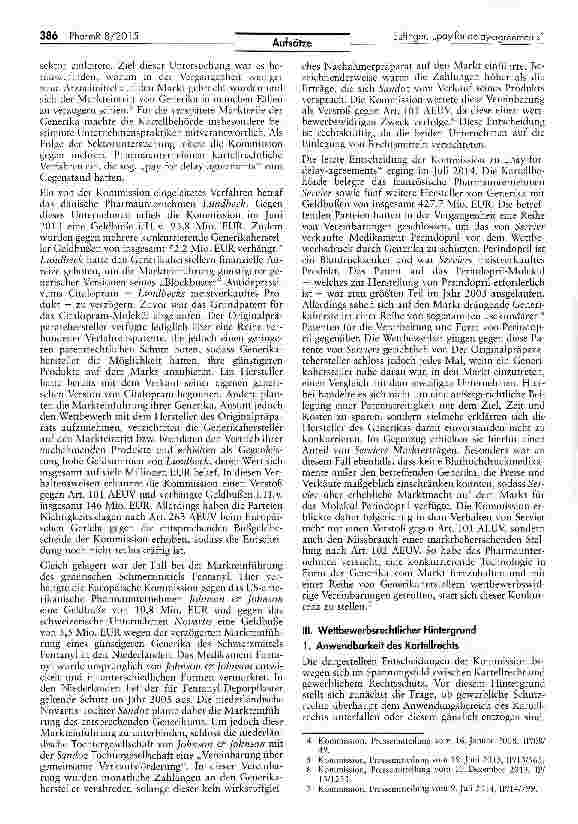 Vorschauseite 2: „pay-for-delay-agreements als weftbewerbswidrige Patentverlängerungen im Pharmabereich