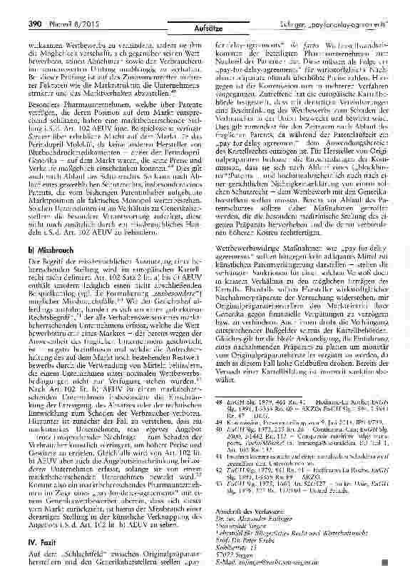 Vorschauseite 6: „pay-for-delay-agreements als weftbewerbswidrige Patentverlängerungen im Pharmabereich