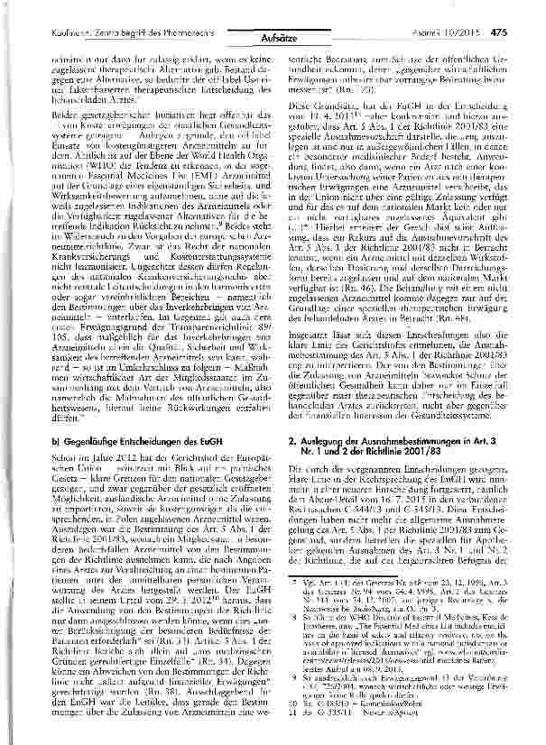 Vorschauseite 3: Die arzneimittelrechtliche Zulassung als Zentralbegriff des Pharmarechts -zur Auslegung der Ausnahmen in Art. 3 und 5 der Richtlinie 2001/83