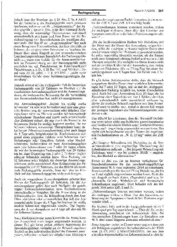 Vorschauseite 3: Zur Zulässigkeit von Packunqsgrößen apothekenpf lichtiger Arzneimittel AMG §§ 28 II Nr. 4, 31; RL 2001/83/EG Art. 31