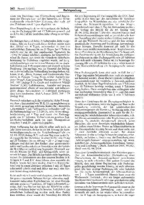 Vorschauseite 4: Zur Zulässigkeit von Packunqsgrößen apothekenpf lichtiger Arzneimittel AMG §§ 28 II Nr. 4, 31; RL 2001/83/EG Art. 31