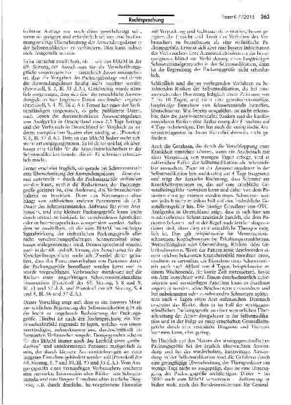 Vorschauseite 5: Zur Zulässigkeit von Packunqsgrößen apothekenpf lichtiger Arzneimittel AMG §§ 28 II Nr. 4, 31; RL 2001/83/EG Art. 31