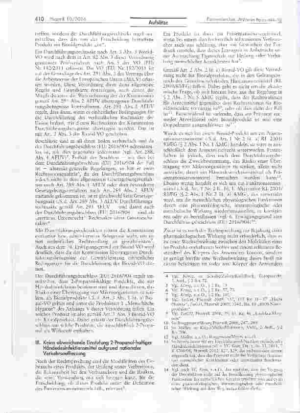 Vorschauseite 2: Der Durchführungsbeschiuss (EU) 2016/904 über 2-Propanolhaltige Produkte für die Händedesinfektion und der Bestandsschutz der Arzneimittelzulassung von Händedesinfektionsmittel